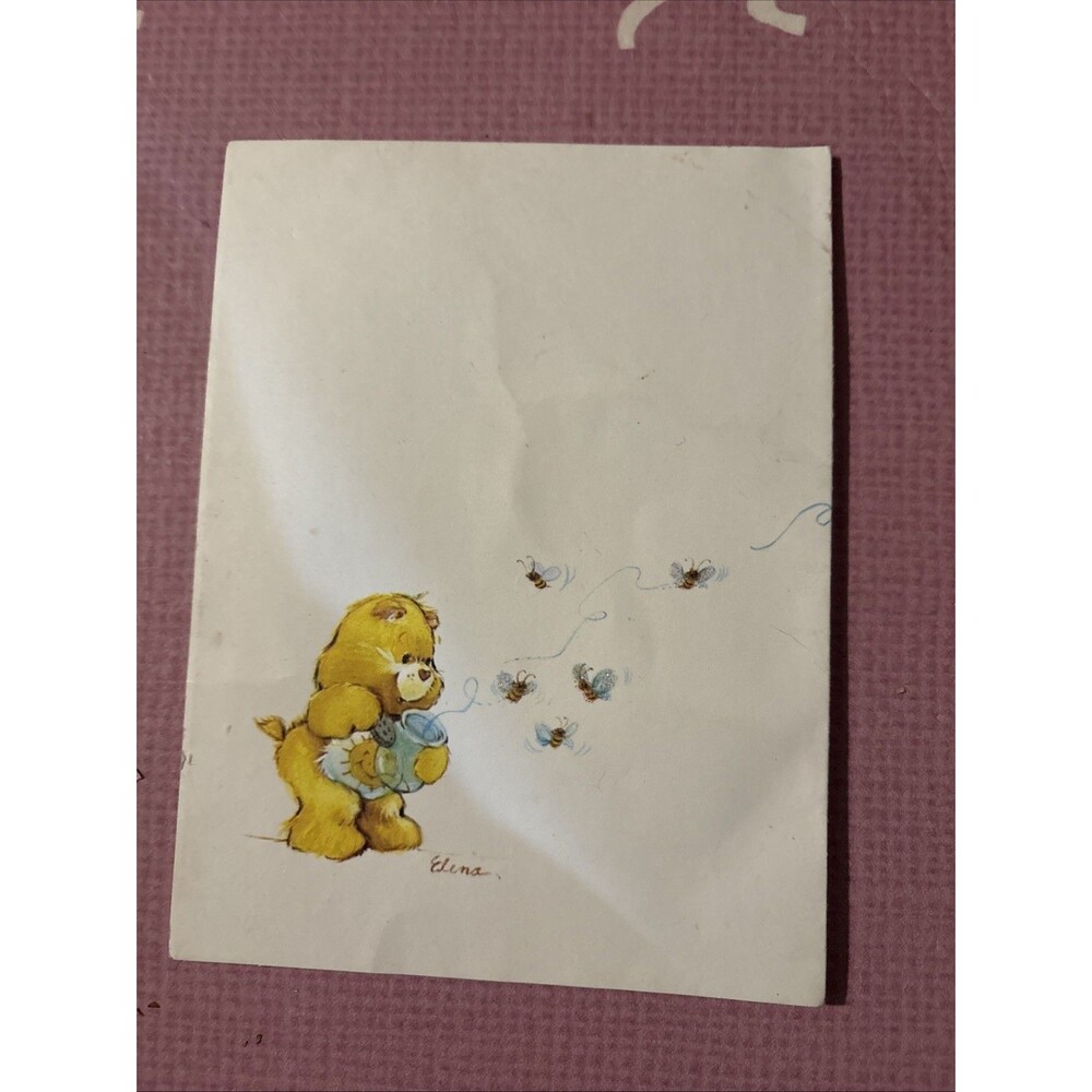 CARE BEARS Vintage Greeting Card 1983 Embossed Happy Birthday Glitter Bees Honey